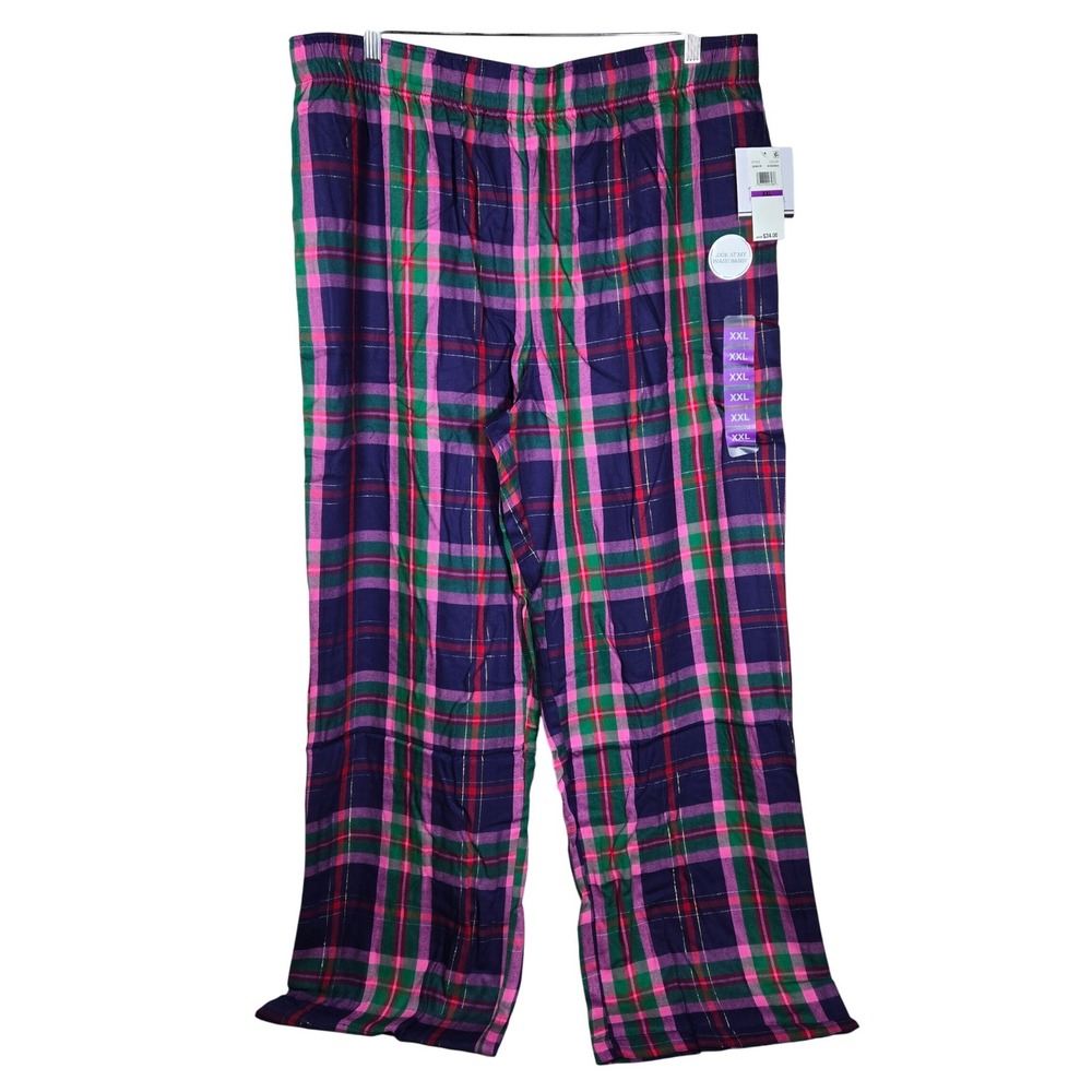 Roudelain Plaid Pajama Pants XXL Purple‎ Pink Green Lurex EMJN341M New